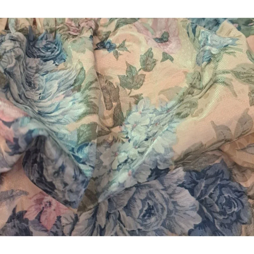 Vintage Roses Shower Curtain Balloon Valance Floral Damask Satiny Cottage